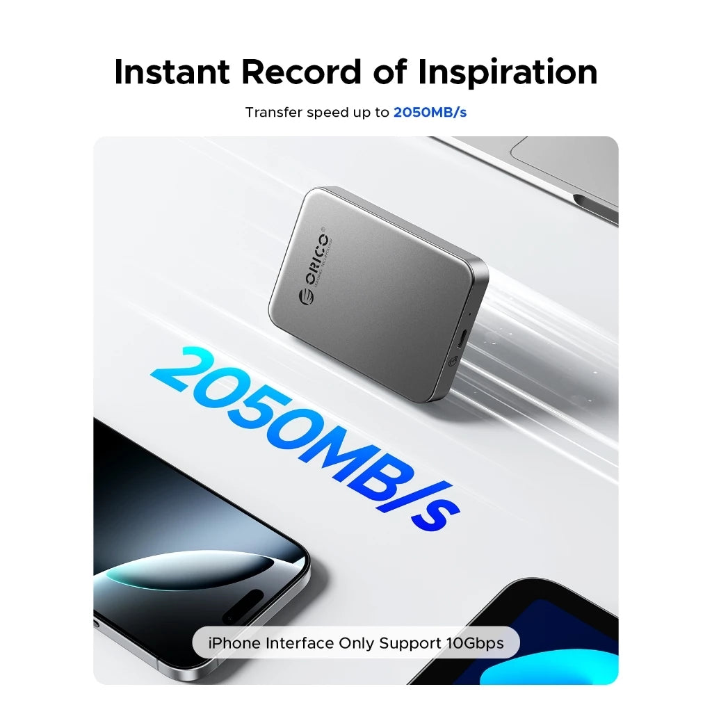ORICO Magnetic External SSD 512GB 1TB 2TB 4K ProRes Video Storage Portable SSD for Phone, Computer, Tablet, Laptop