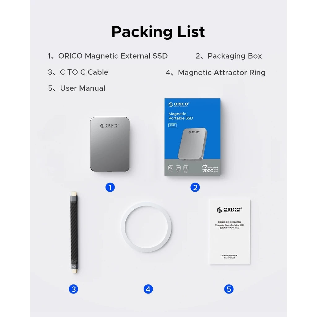 ORICO Magnetic External SSD 512GB 1TB 2TB 4K ProRes Video Storage Portable SSD for Phone, Computer, Tablet, Laptop